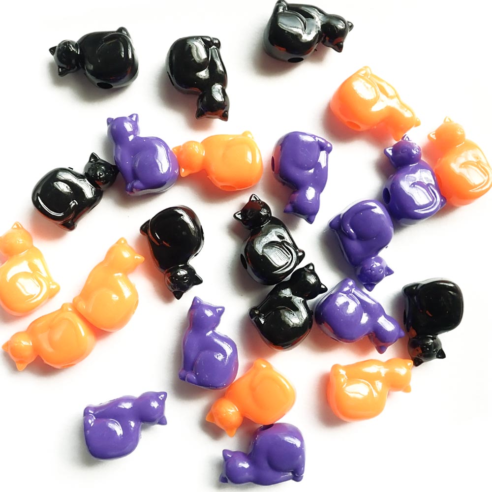 Halloween Cats Plastic Beads Mix, 24 beads