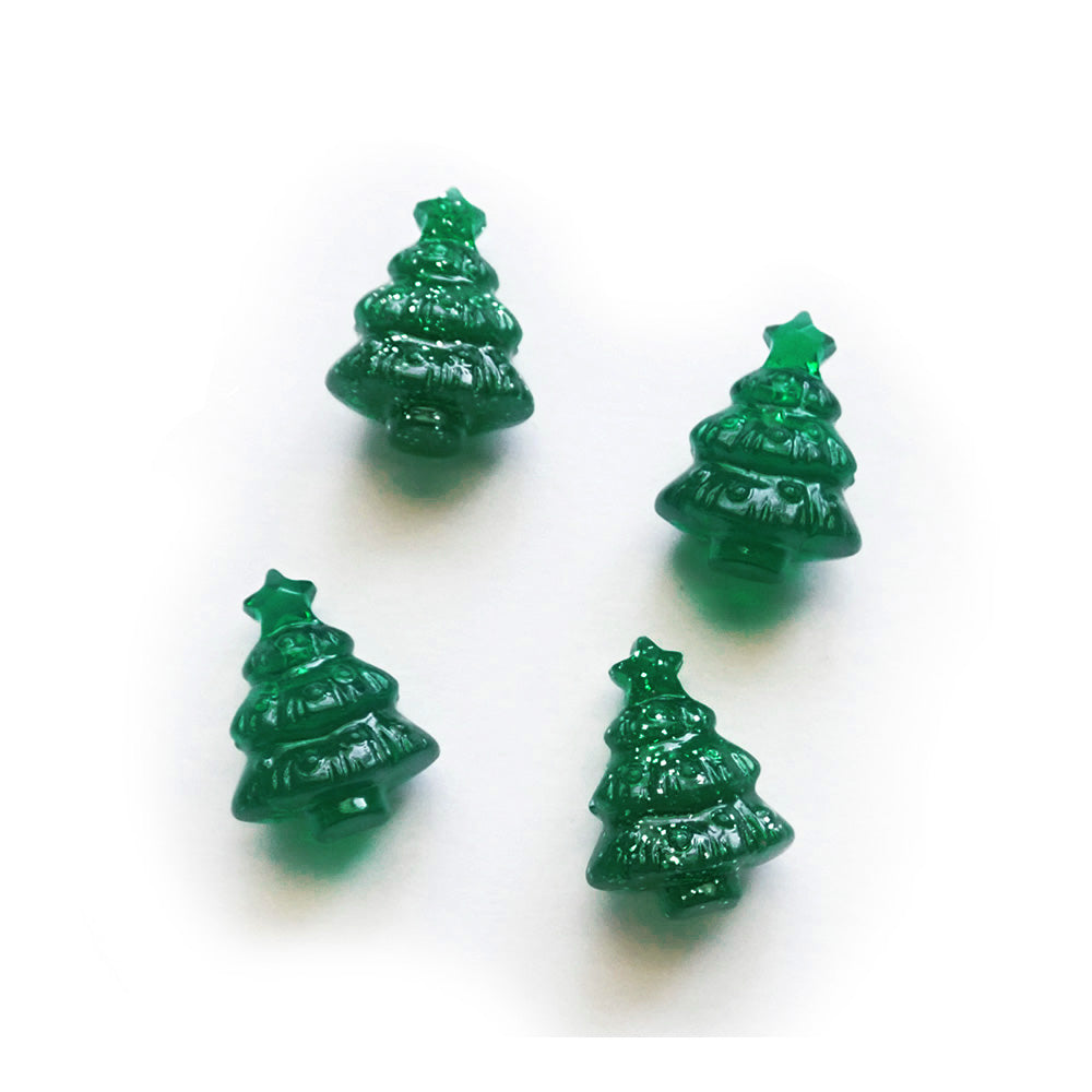 Christmas Tree Plastic Beads, Emerald Green Glitter & Transparent, 24 beads