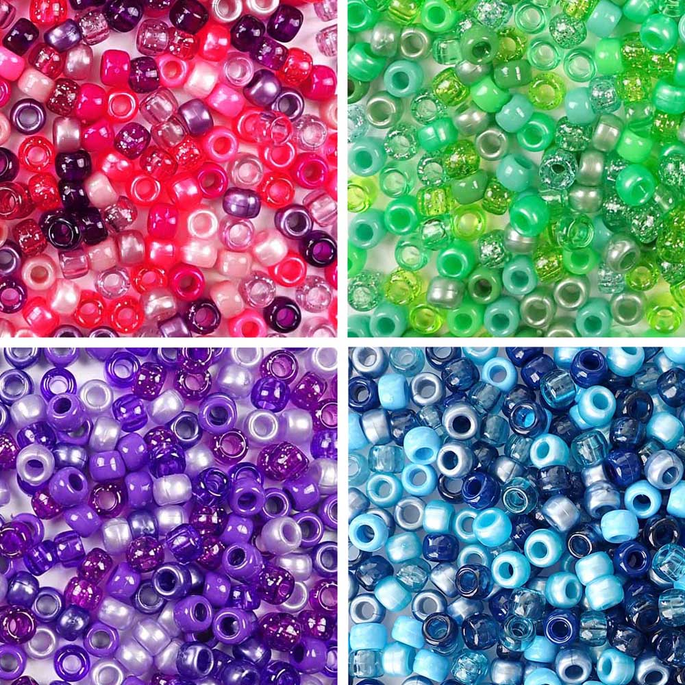 Color Crush Bead Kit, 4 mixes (shades will vary), Plastic Pony Beads 6 x 9mm, 1000 beads total