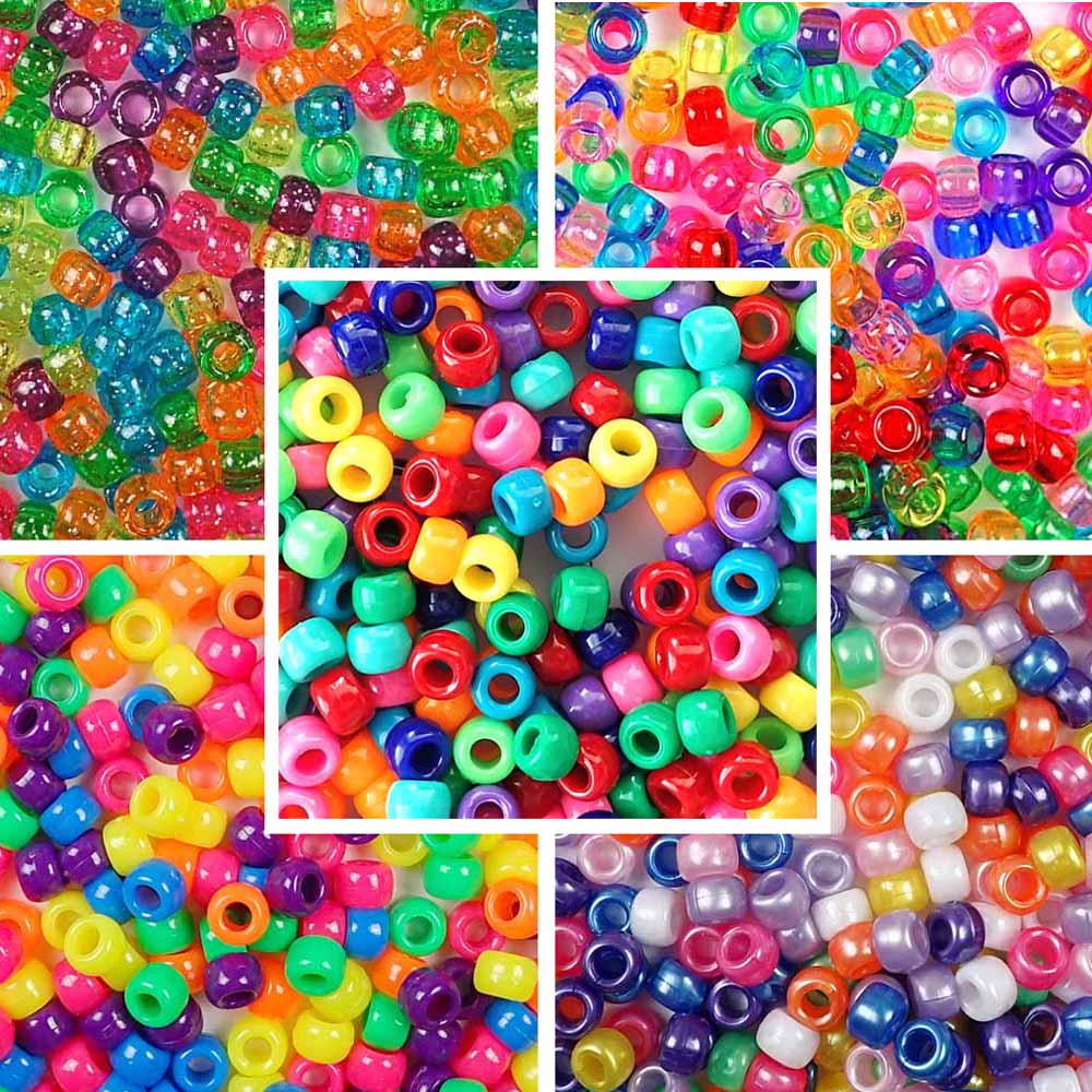Rainbow Mixes Color Kit, 5 different mixes, Plastic Pony Beads 6 x 9mm, 1250 beads total