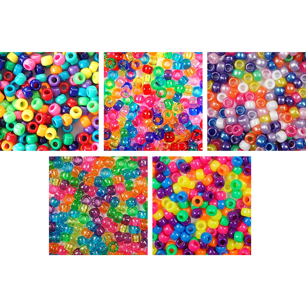 Rainbow Mixes Color Kit, 5 different mixes, Plastic Pony Beads 6 x 9mm, 1250 beads total