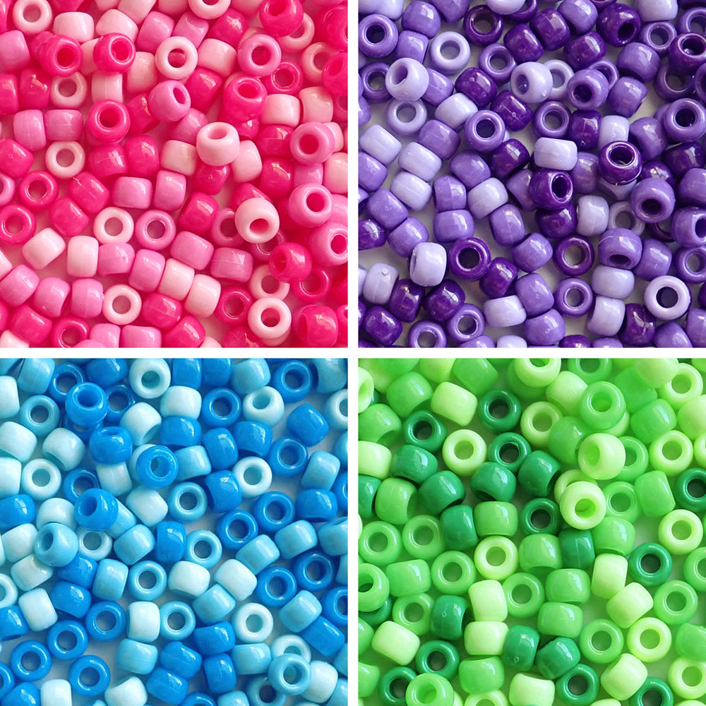 Ombre Mixes Pony Bead Kit, 4 mixes, Plastic Pony Beads 6 x 9mm, 1000 beads total
