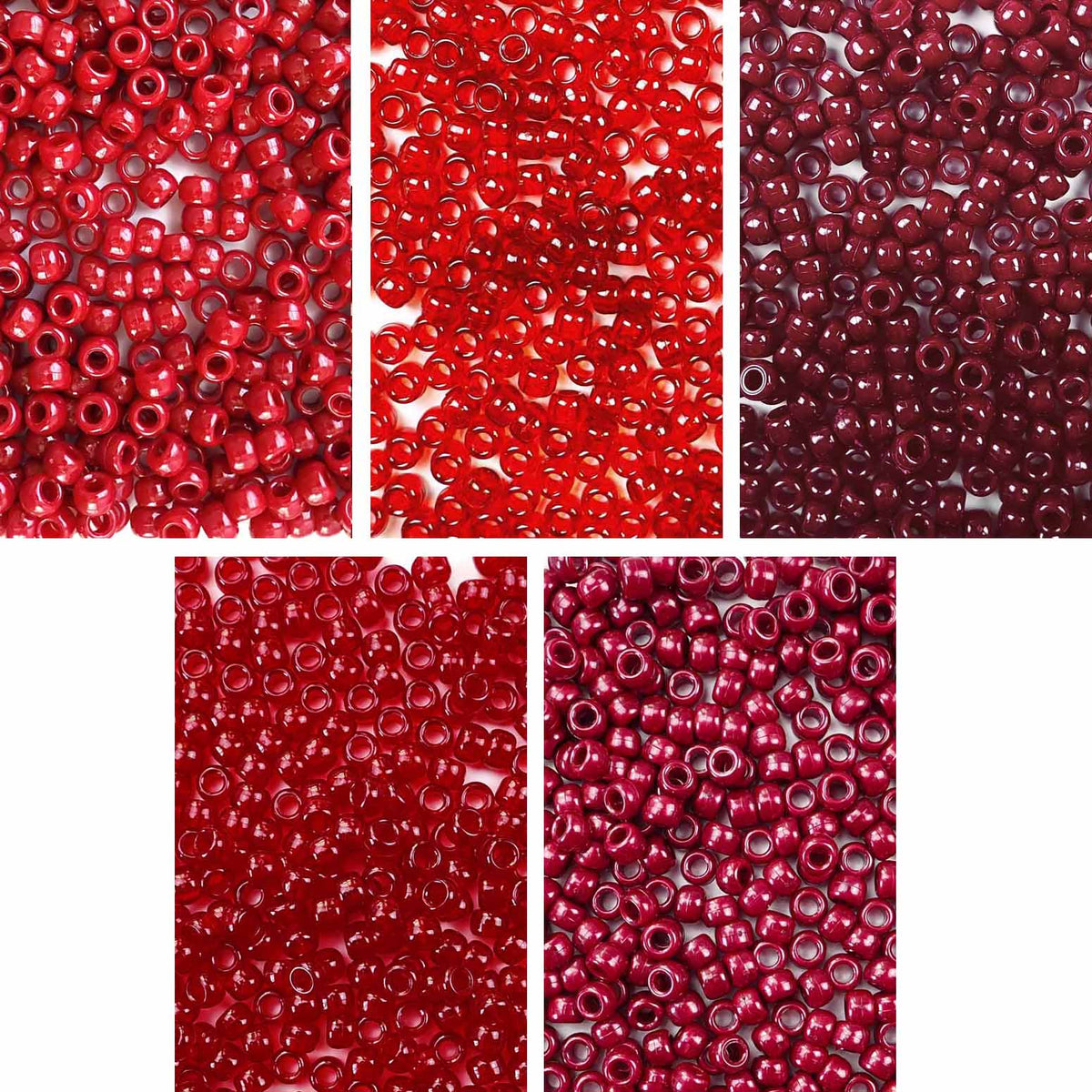 Red &amp; Dark Red 5 Color Kit, Plastic Pony Beads 6 x 9mm, 1250 beads
