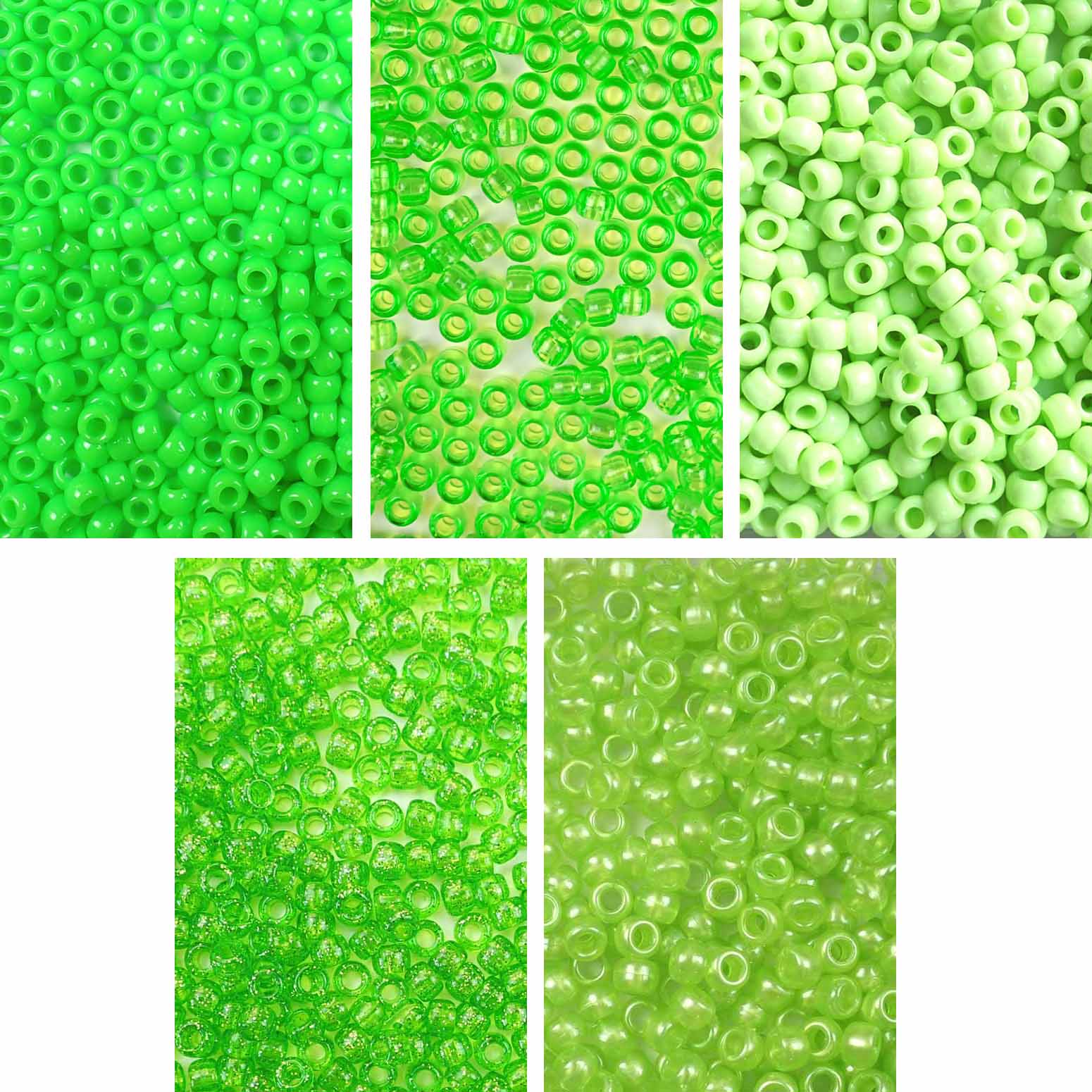 Lime 5 Color Kit, Plastic Pony Beads 6 x 9mm, 1250 beads