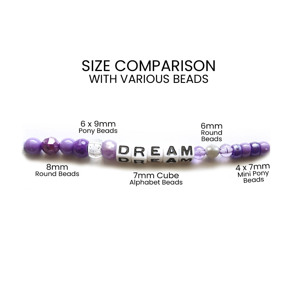 Plastic White 7mm Cube Beads, (Horizontal) Single Letters or Numbers, 75 beads