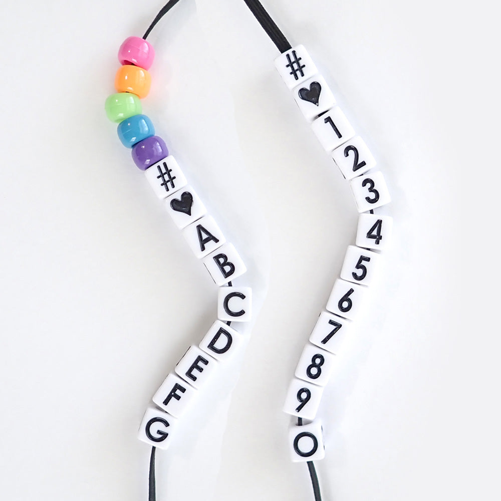 Plastic White Vertical Hole 8mm Cube Alphabet Beads, Single Letters or Numbers, 35 beads