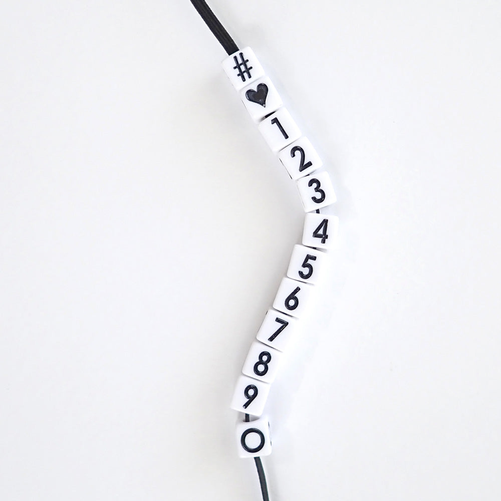 Plastic White Vertical Hole 8mm Cube Alphabet Beads, Single Letters or Numbers, 35 beads