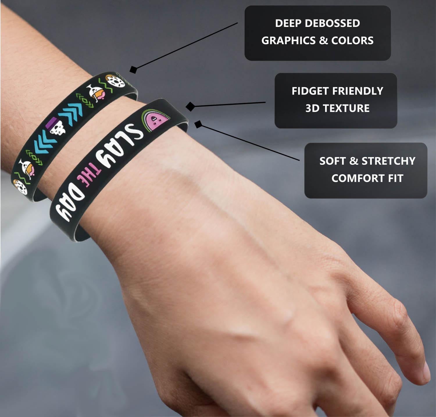 Cute Kawaii Inspirational Silicone Friendship Bracelets for Concerts, Festivals, Events, 4 Pack