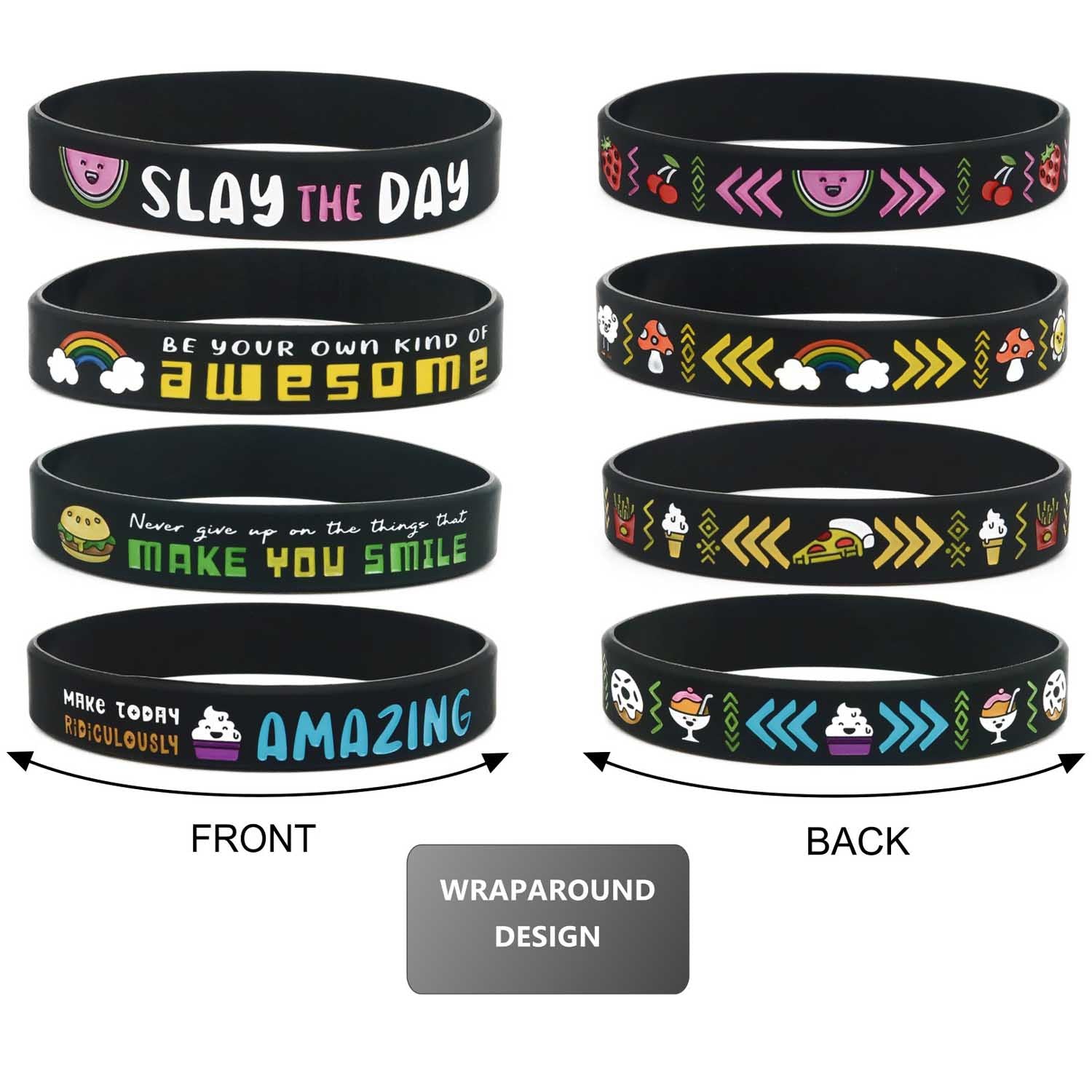 Cute Kawaii Inspirational Silicone Friendship Bracelets for Concerts, Festivals, Events, 4 Pack