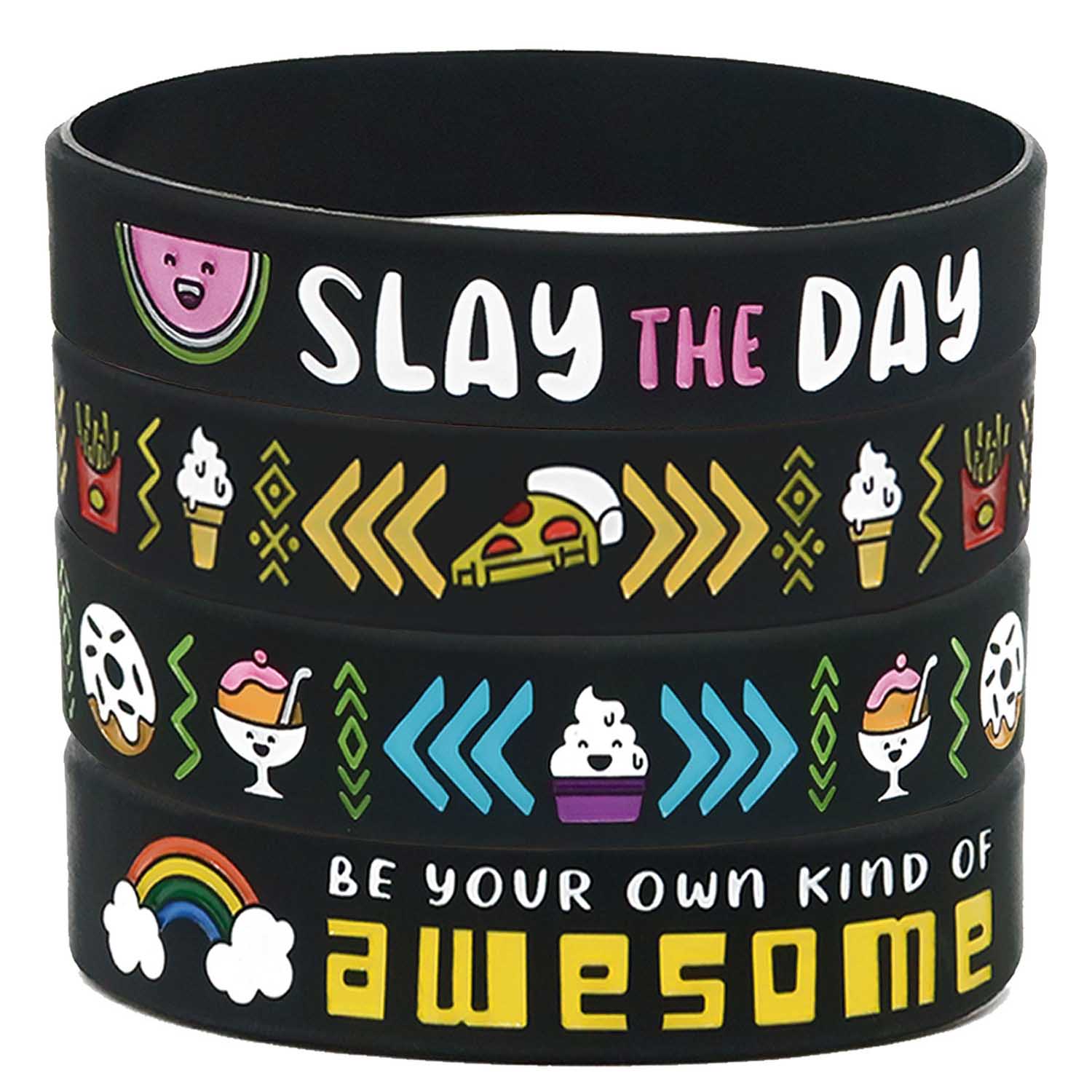 Cute Kawaii Inspirational Silicone Friendship Bracelets for Concerts, Festivals, Events, 4 Pack