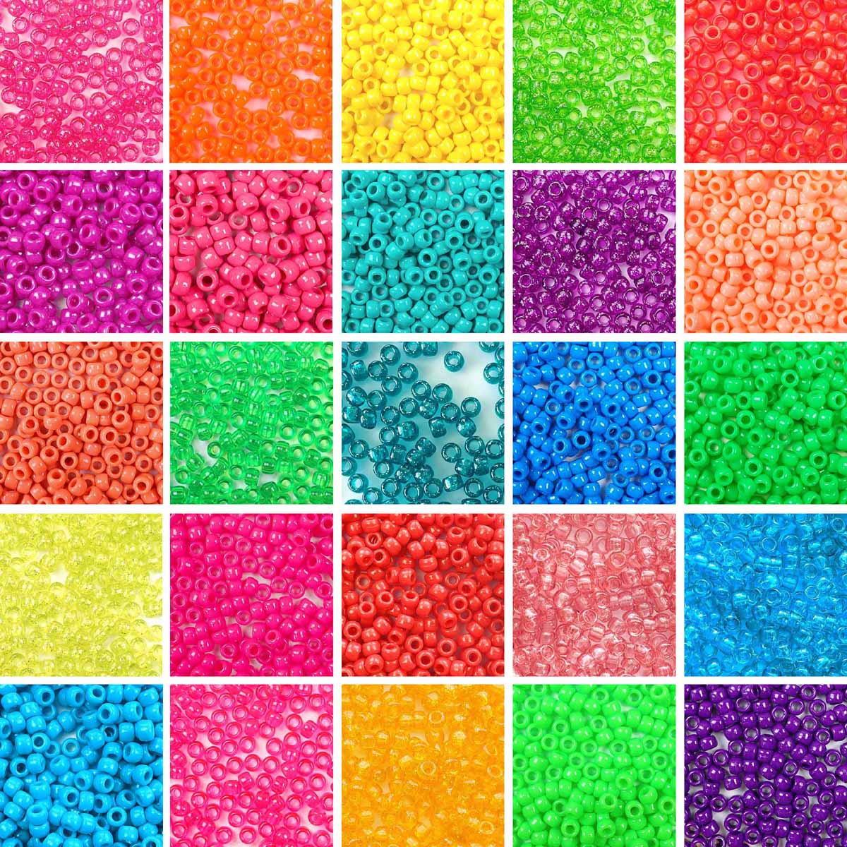 Pastel Transparent Multi Color Mix Plastic Pony Beads 6 x 9mm, 500 beads