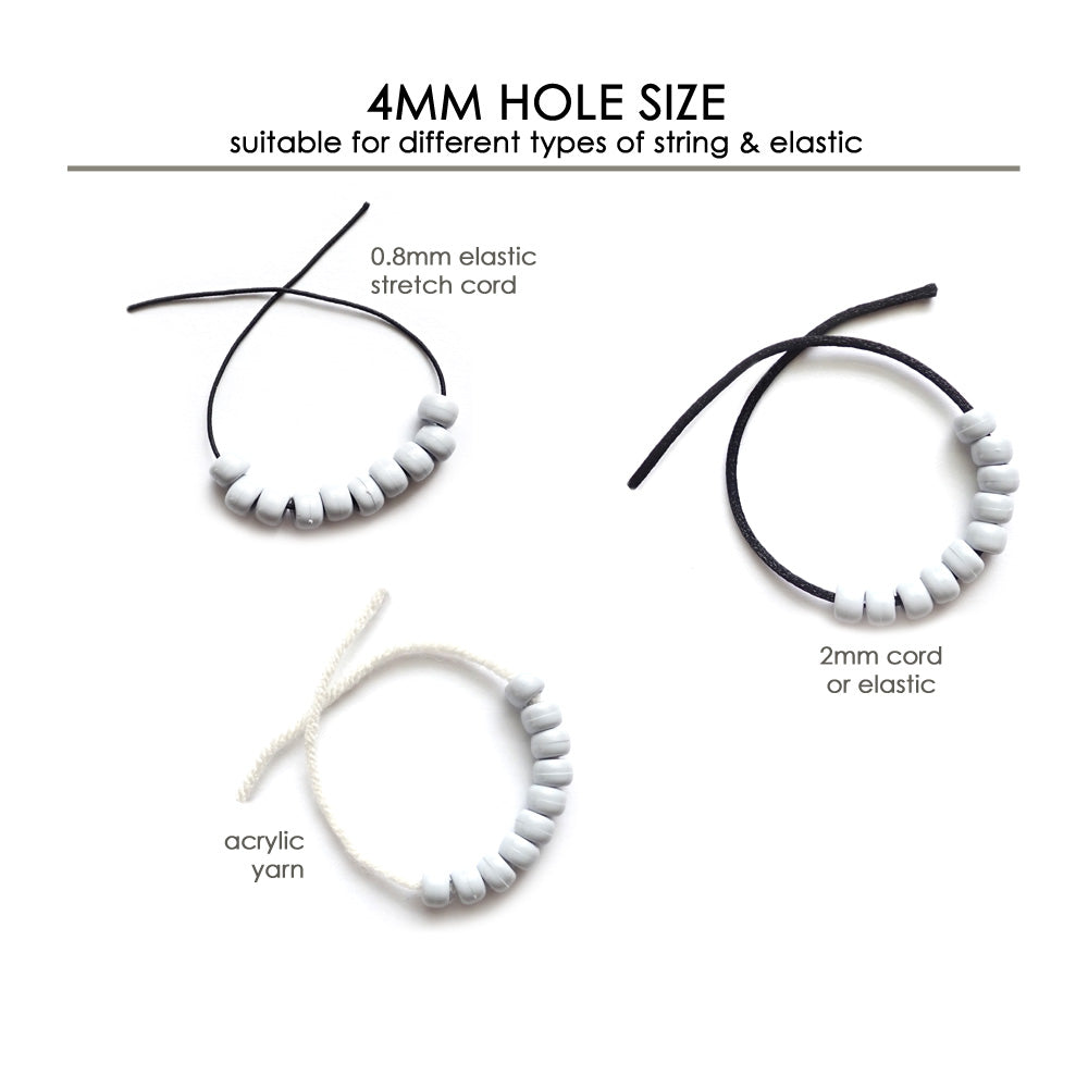 pony beads used with different thicknesses of stringing materials