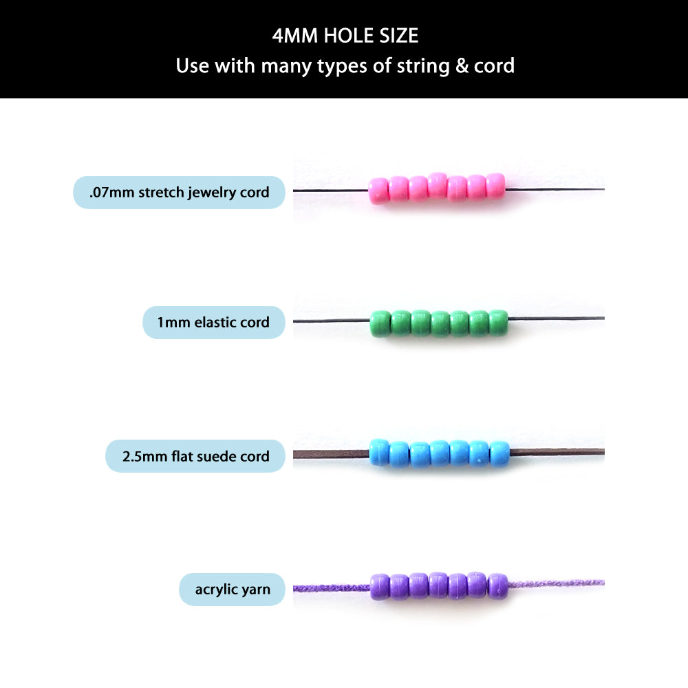 pony beads used with different thicknesses of stringing materials