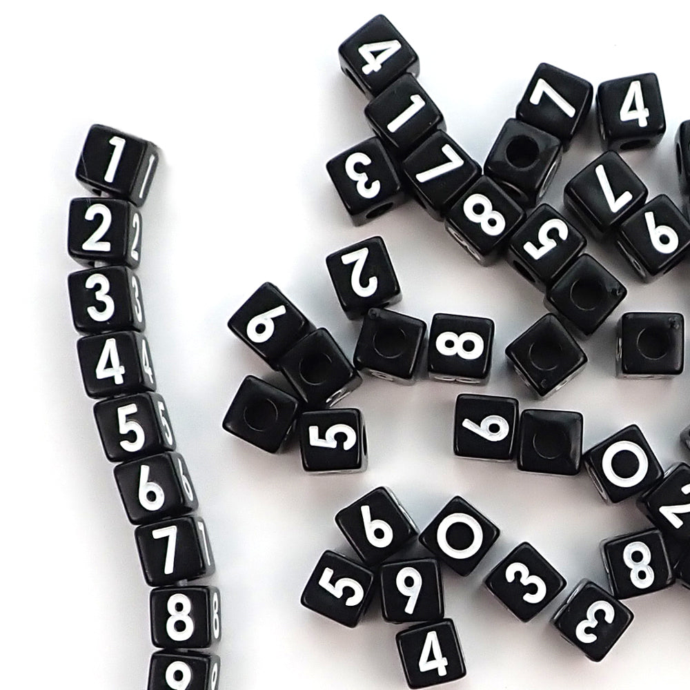 Plastic Black Vertical Hole Mixed Number Beads, 8mm Cube, 300 beads