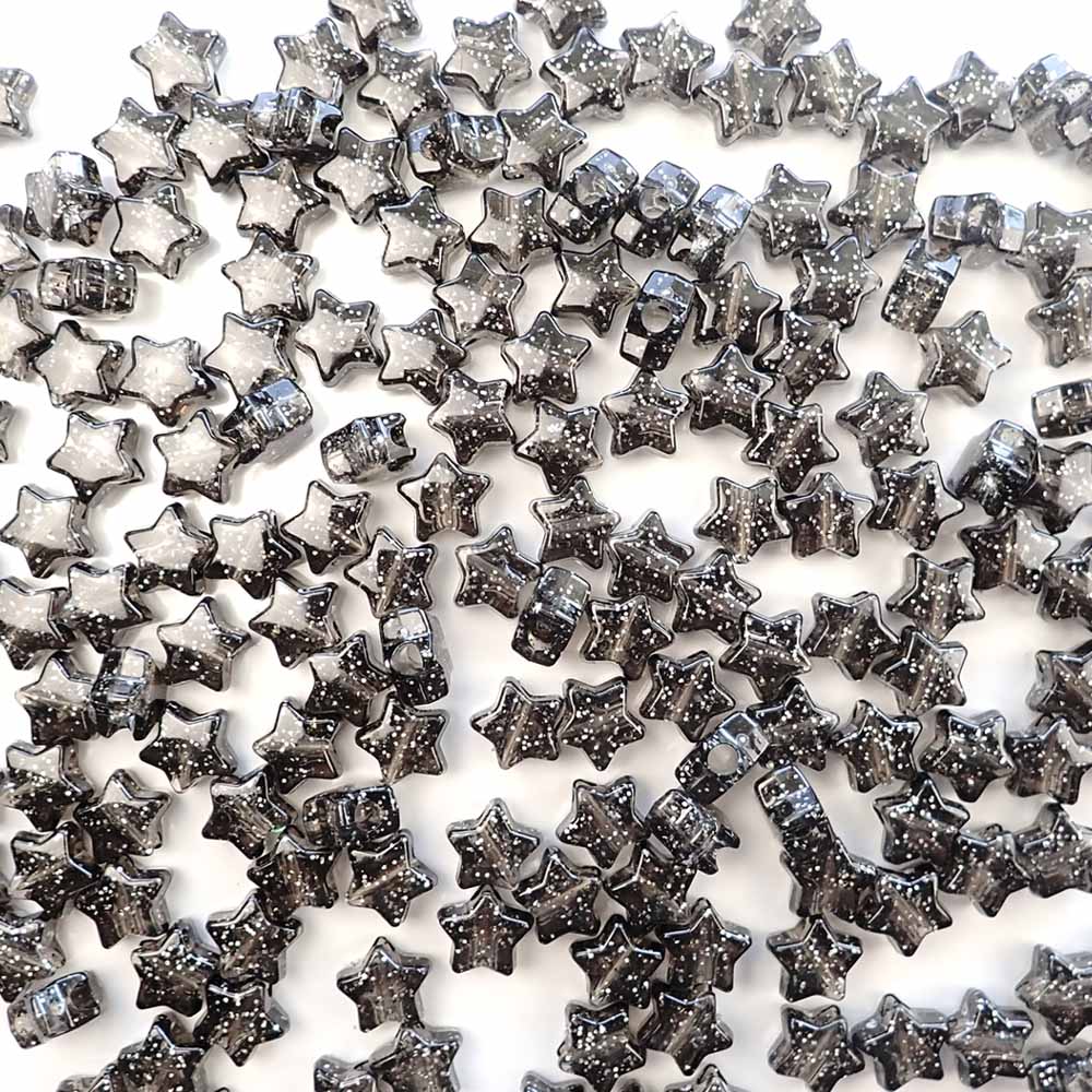 Star Plastic Pony Beads, 13mm, Jet Glitter, 125 beads