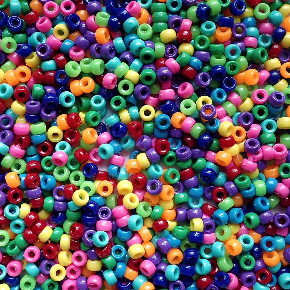 Rainbow Opaque Mix Plastic Mini Pony Beads 4 x 7mm, 1000 beads