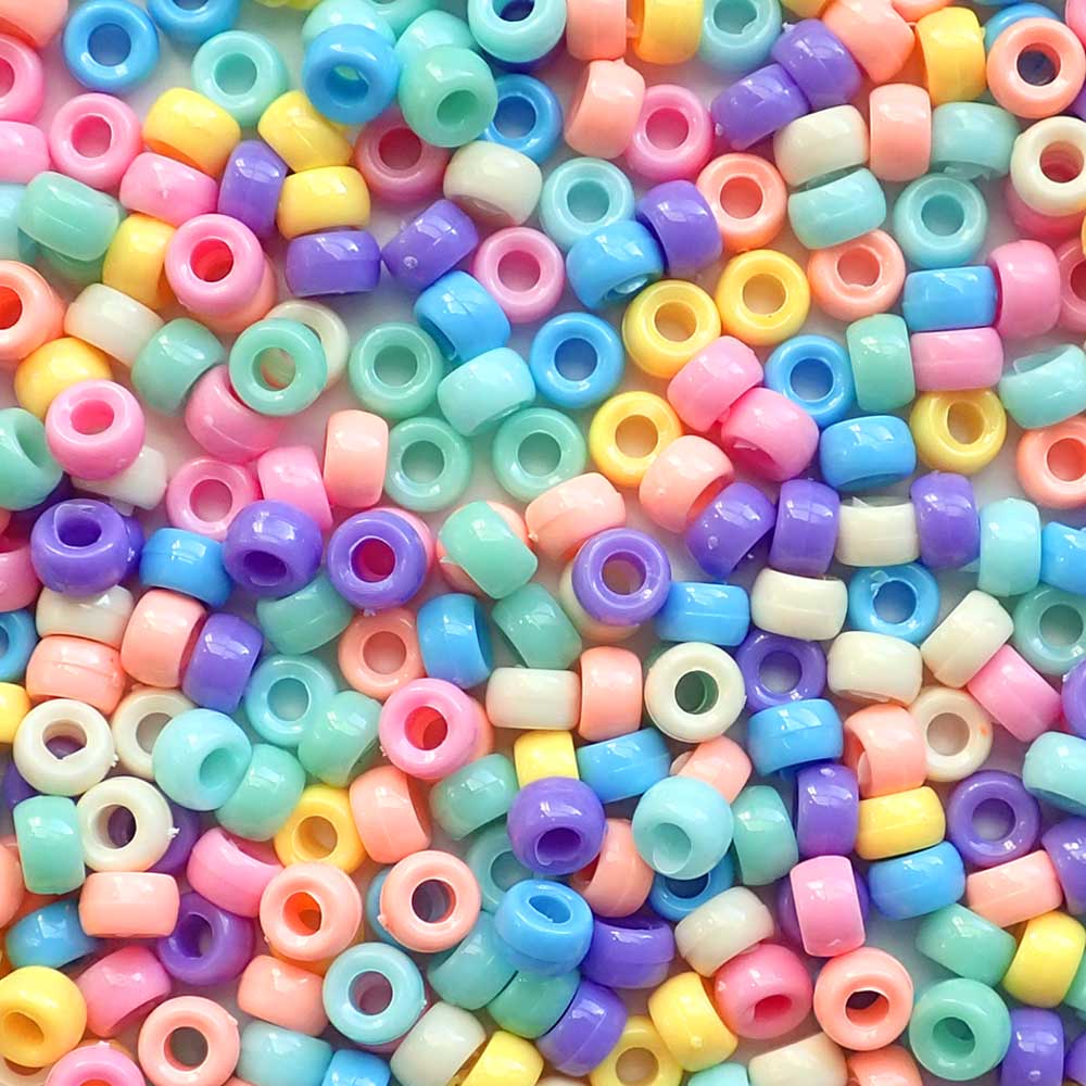 Pastel Opaque Mix Plastic Mini Pony Beads 4 x 7mm, 1000 beads