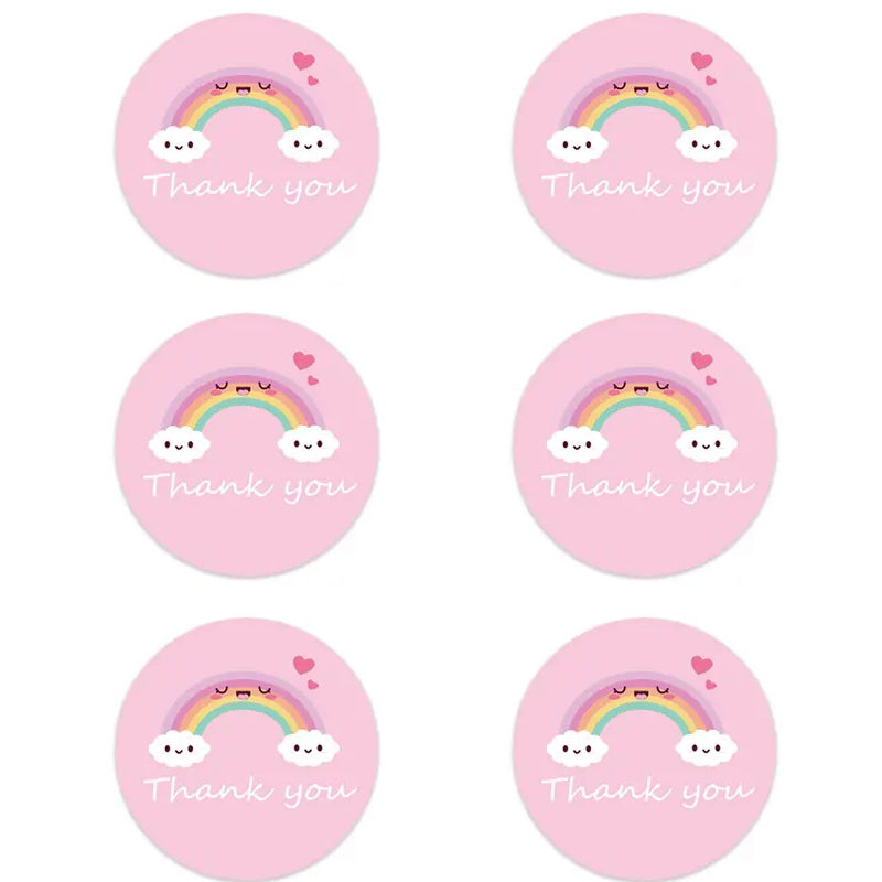 Thank You Labels Stickers, Pink Rainbow, 1&quot; Round, 100 labels