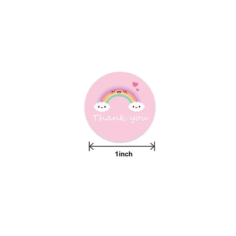 Thank You Labels Stickers, Pink Rainbow, 1&quot; Round, 100 labels