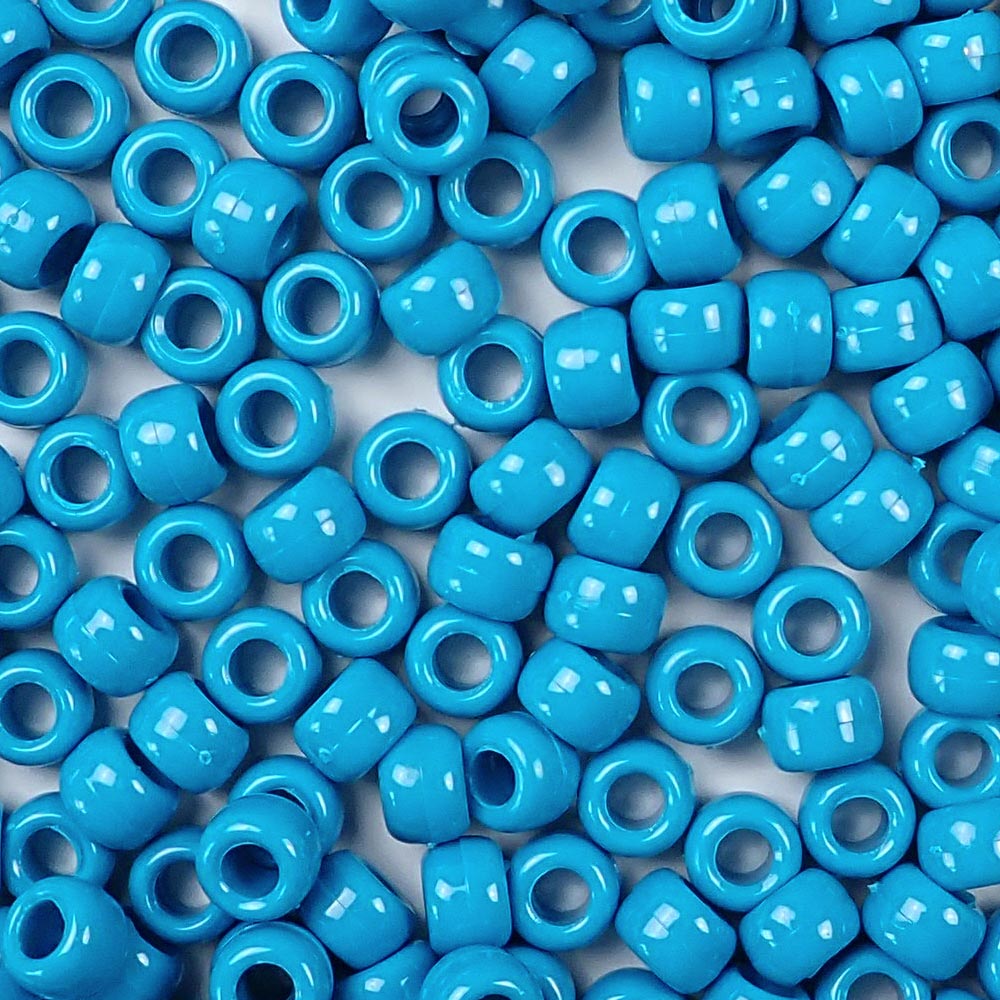 Turquoise Opaque Plastic Pony Beads. Size 6 x 9 mm. Craft Beads. Bulk Pack.