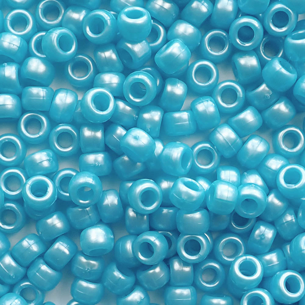 Light Blue Pearl Plastic Pony Beads. Size 6 x 9 mm. Craft Beads. Bulk Pack.