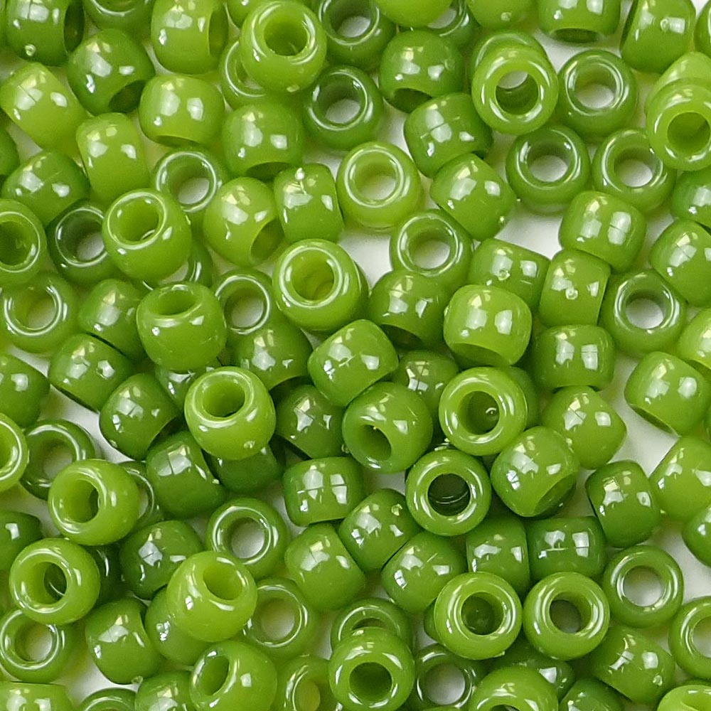 Jade Green Plastic Pony Beads. Size 6 x 9 mm. Craft Beads. Bulk Pack.