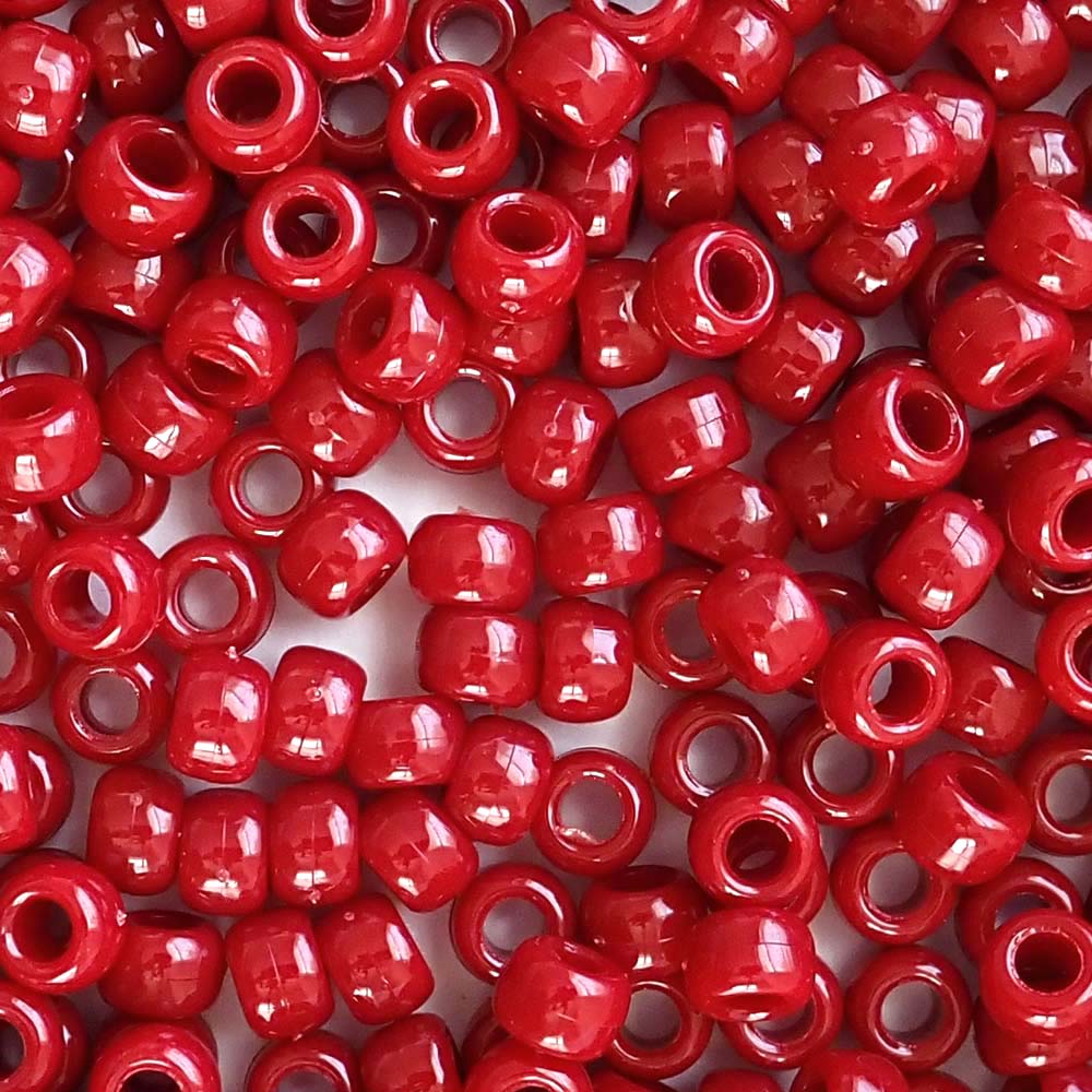 Red Plastic Pony Beads. Size 6 x 9 mm. Craft Beads. Bulk Pack.