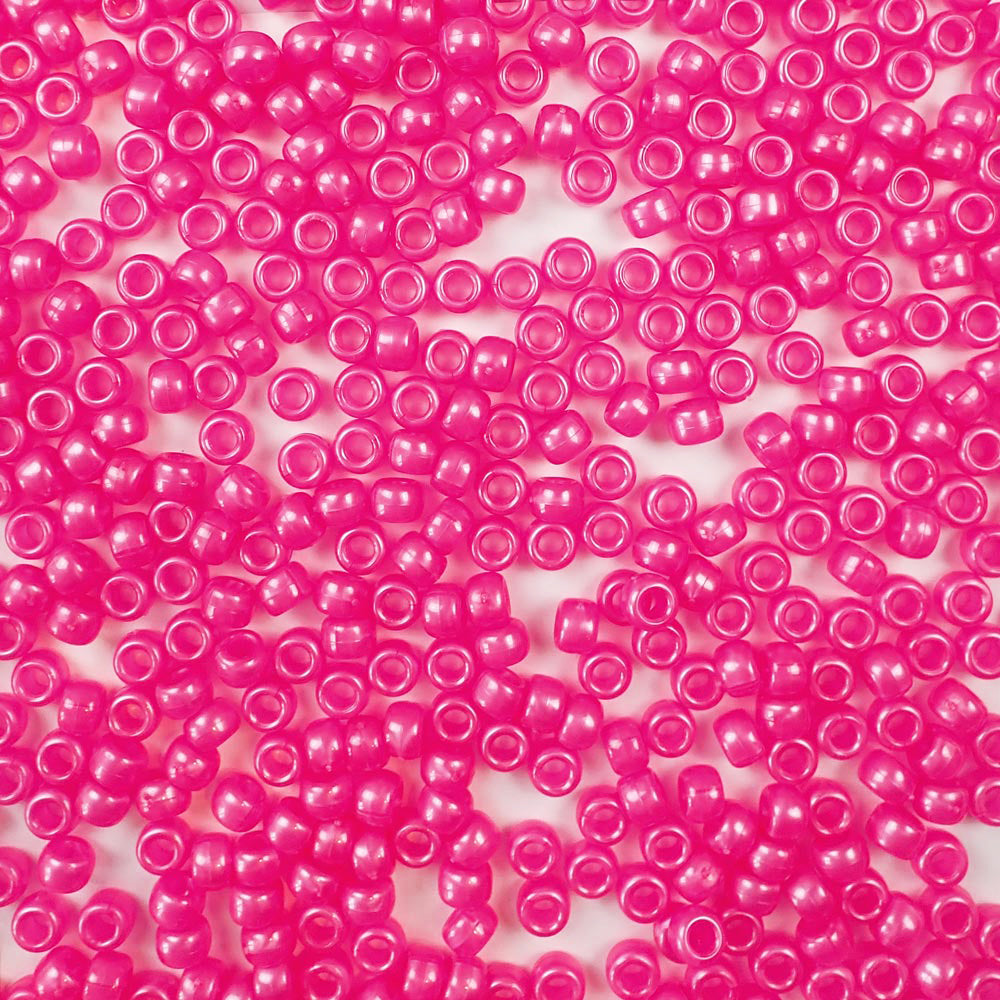 Hot Pink Pearl Plastic Pony Beads 6 x 9mm, Bulk, 1500 beads