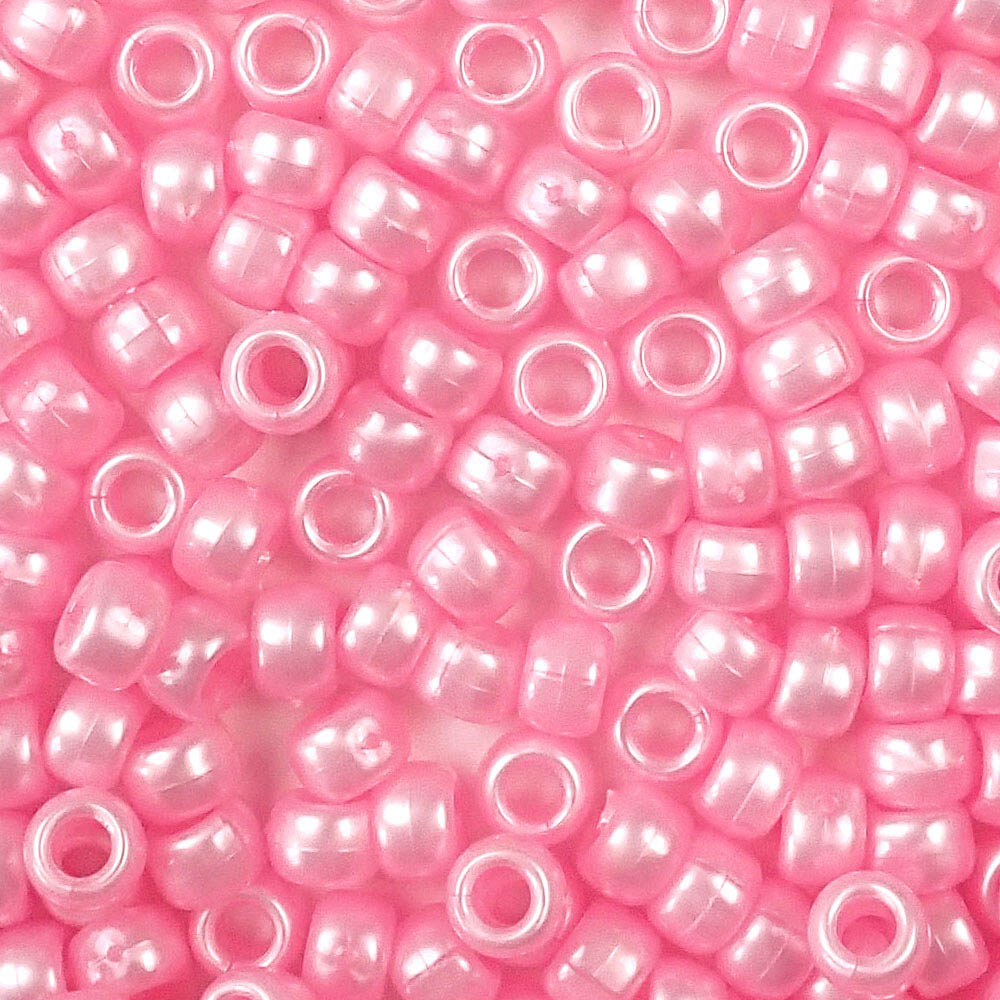 Light Pink Pearl Plastic Pony Beads. Size 6 x 9 mm. Craft Beads. Bulk Pack.