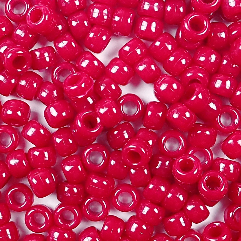 Berry Red Opaque Plastic Pony Beads 6 x 9mm, 150 beads