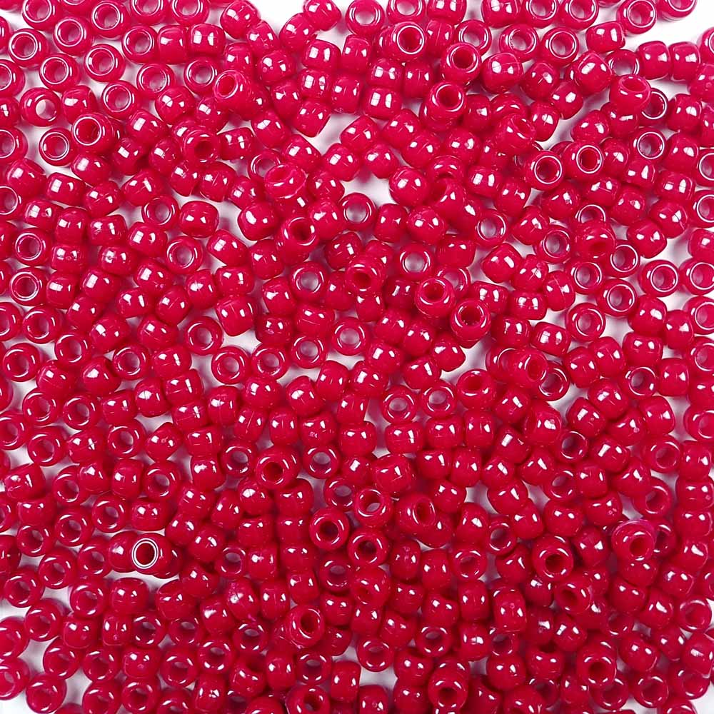 Ruby Red Glitter Plastic Pony Beads 6 x 9mm, 500 beads