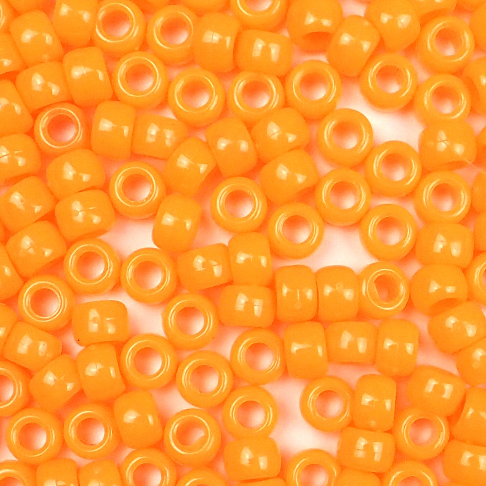 Orange Opaque Plastic Pony Beads. Size 6 x 9 mm. Craft Beads. Bulk Pack.