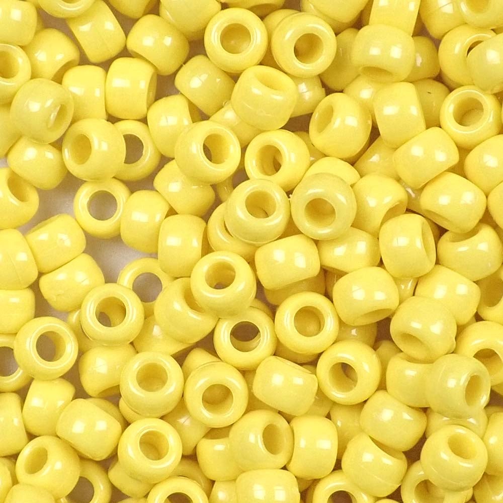 Yellow Opaque Plastic Pony Beads. Size 6 x 9 mm. Craft Beads. Bulk Pack.