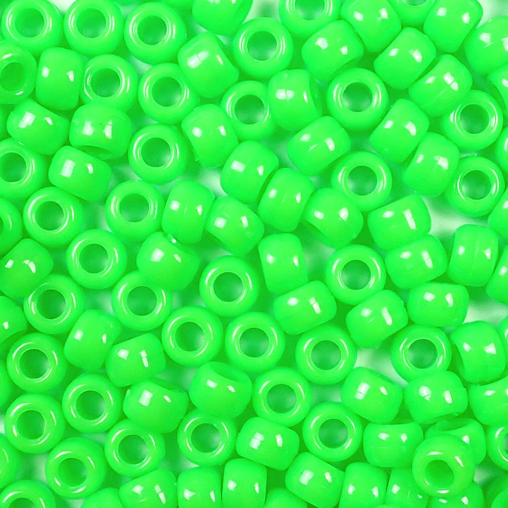 Lime Green Opaque Plastic Pony Beads. Size 6 x 9 mm. Craft Beads. Bulk Pack.