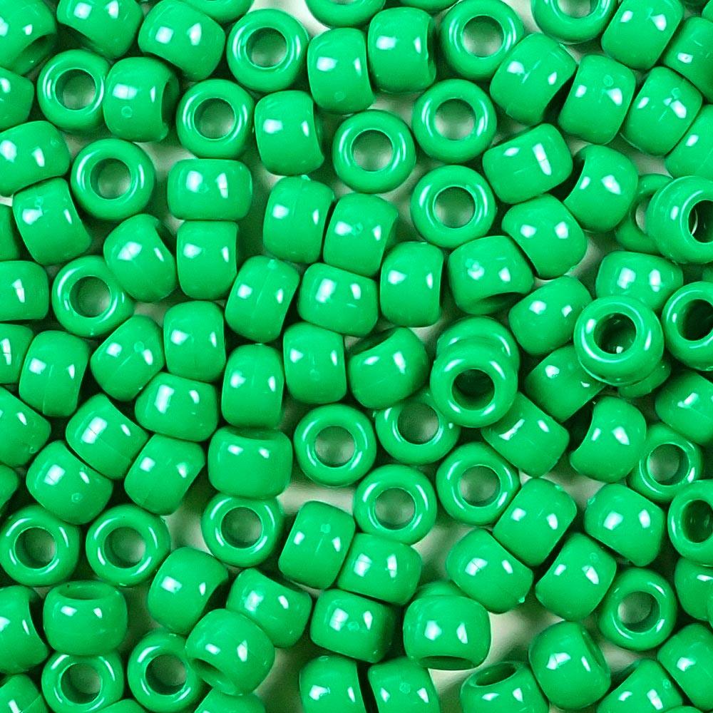 Green Opaque Plastic Pony Beads. Size 6 x 9 mm. Craft Beads. Bulk Pack.