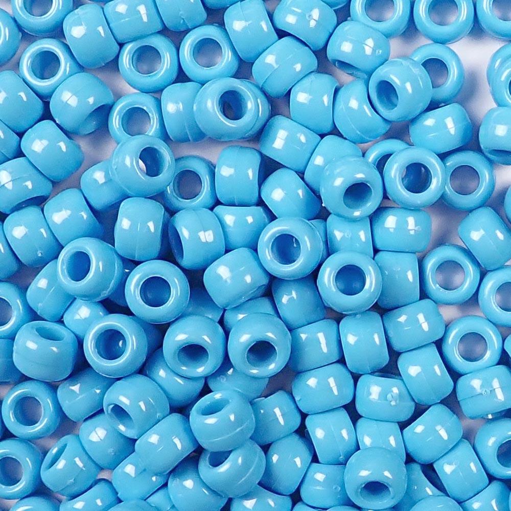 Light Blue Opaque Plastic Pony Beads. Size 6 x 9 mm. Craft Beads. Bulk Pack.