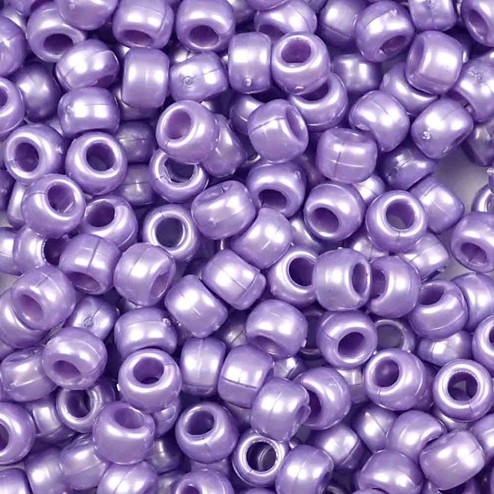 Light Purple Pearl Plastic Pony Beads. Size 6 x 9 mm. Craft Beads. Bulk Pack.