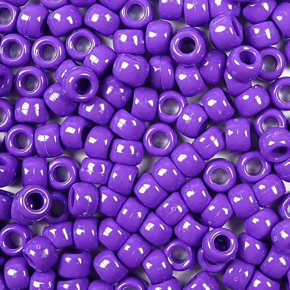 Purple Opaque Plastic Pony Beads. Size 6 x 9 mm. Craft Beads. Bulk Pack.