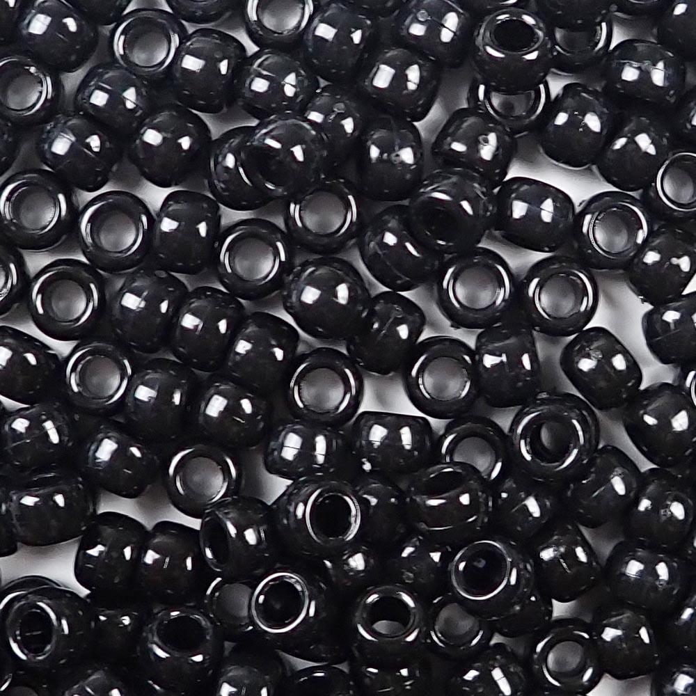 Black Plastic Pony Beads. Size 6 x 9 mm. Craft Beads. Bulk Pack.