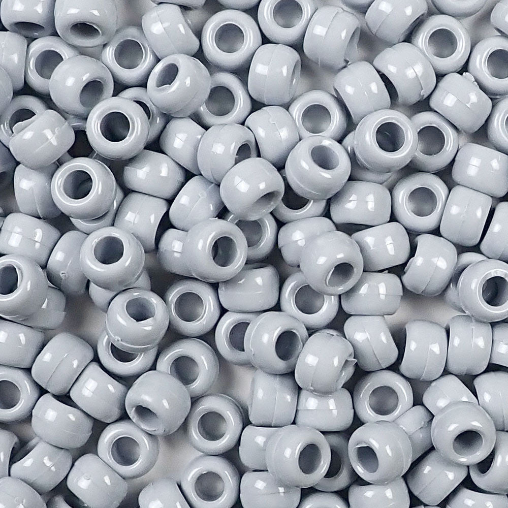 Gray Plastic Pony Beads. Size 6 x 9 mm. Craft Beads. Bulk Pack.