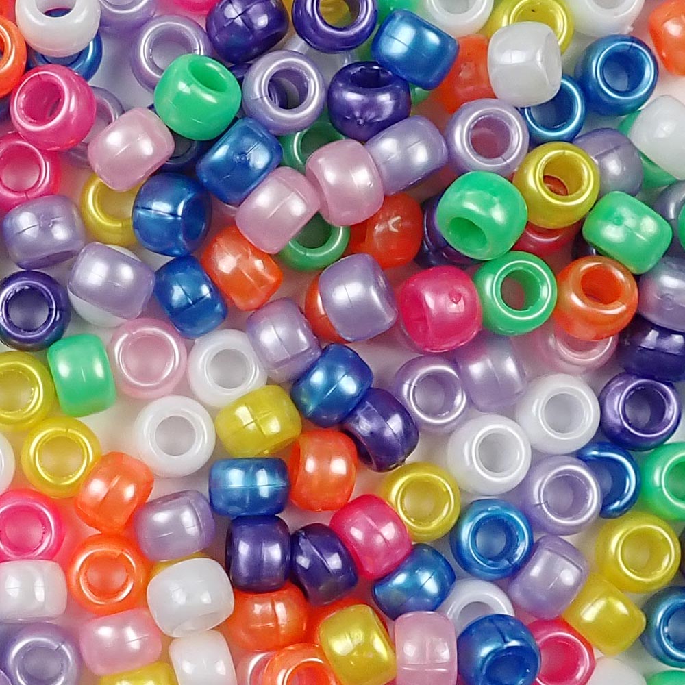 Classic Pearl Mix Plastic Pony Beads. Size 6 x 9 mm. Craft Beads. Bulk Pack.