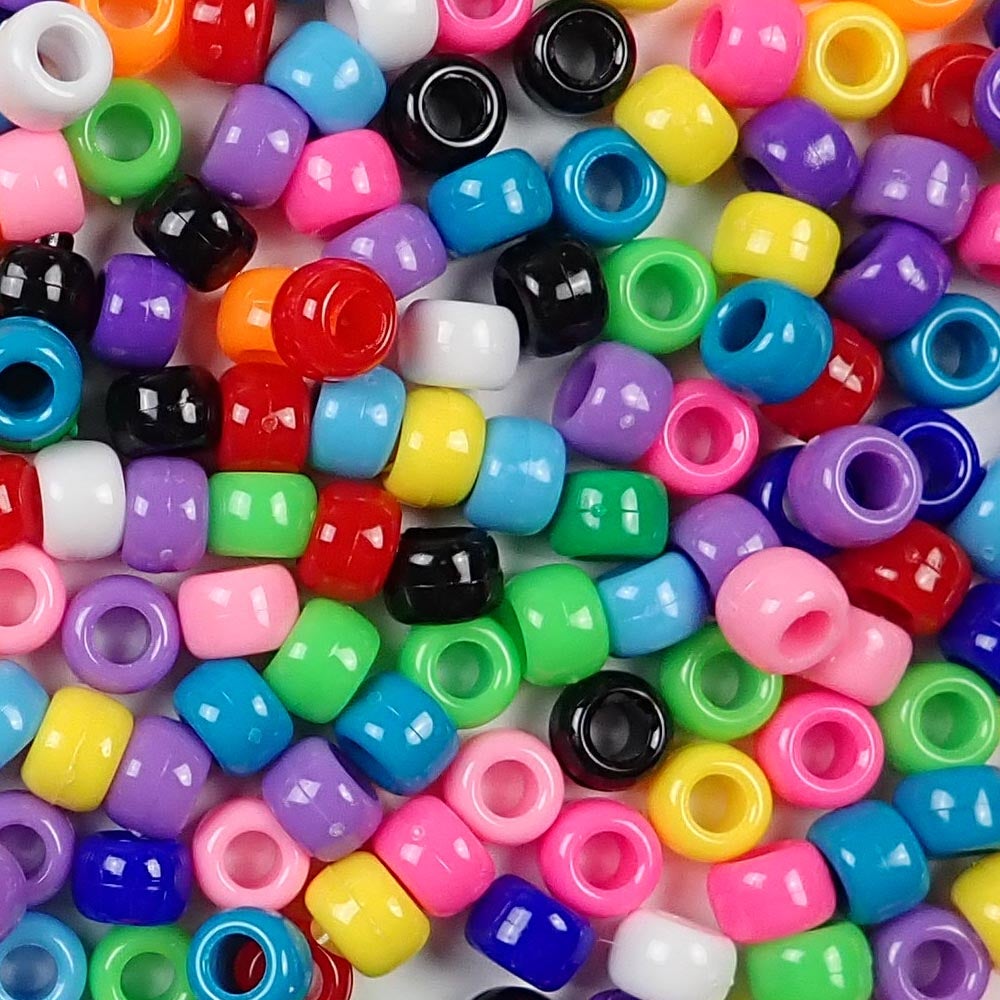 Opaque Mix Plastic Pony Beads. Size 6 x 9 mm. Craft Beads. Made in the USA. Bulk Pack.