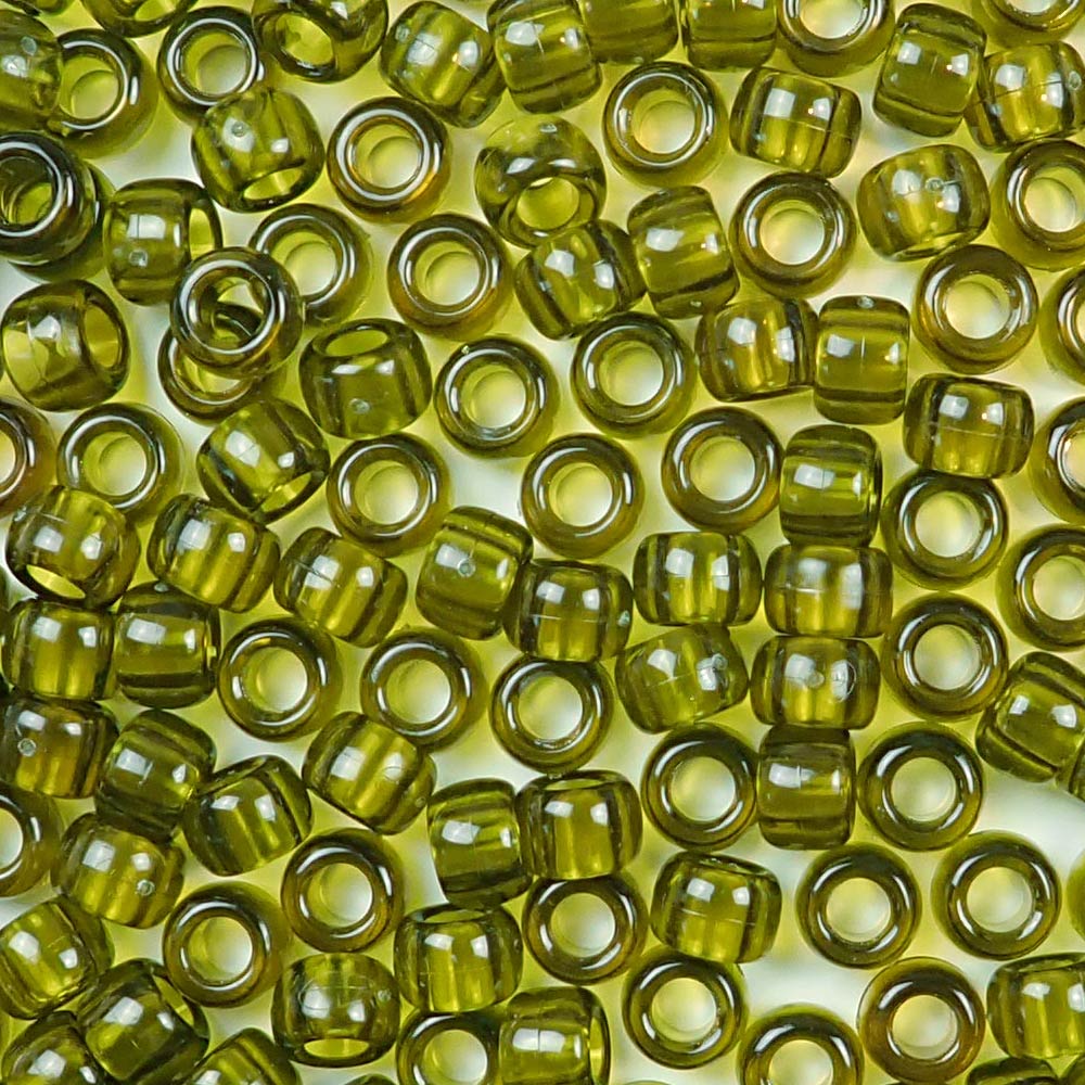 Avocado Green Plastic Pony Beads. Size 6 x 9 mm. Craft Beads. Bulk Pack.