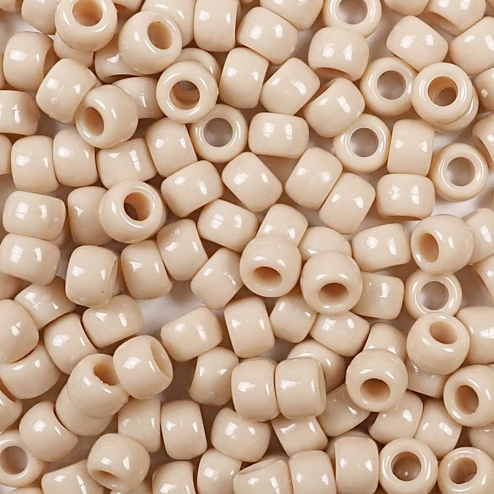 Dark Ivory Plastic Pony Beads. Size 6 x 9 mm. Craft Beads. Bulk Pack.