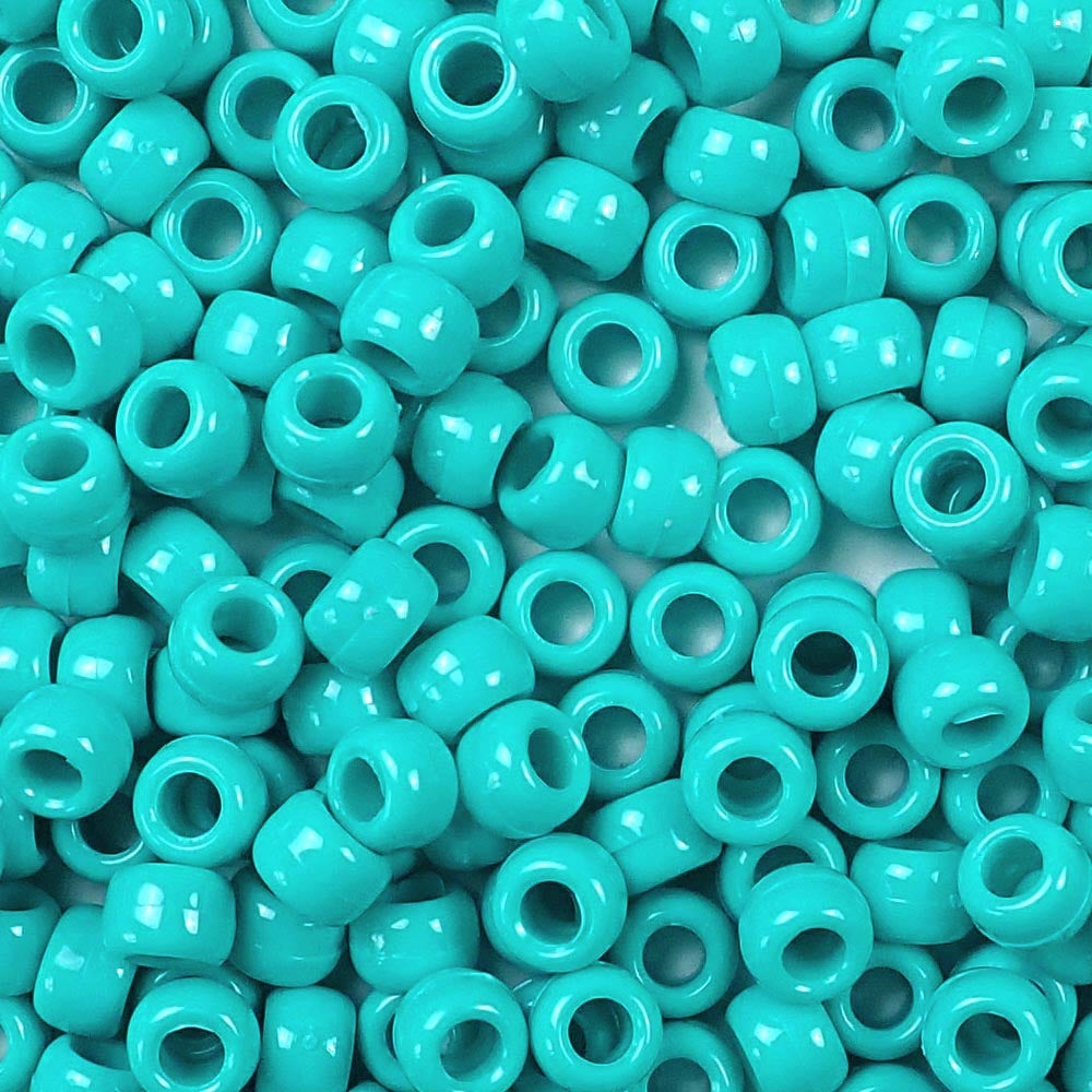 Light Turquoise Opaque Plastic Pony Beads. Size 6 x 9 mm. Craft Beads. Bulk Pack.