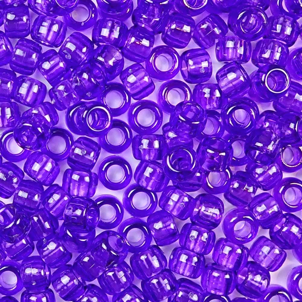 Amethyst Purple Transparent Plastic Pony Beads. Size 6 x 9 mm. Craft Beads. Bulk Pack.