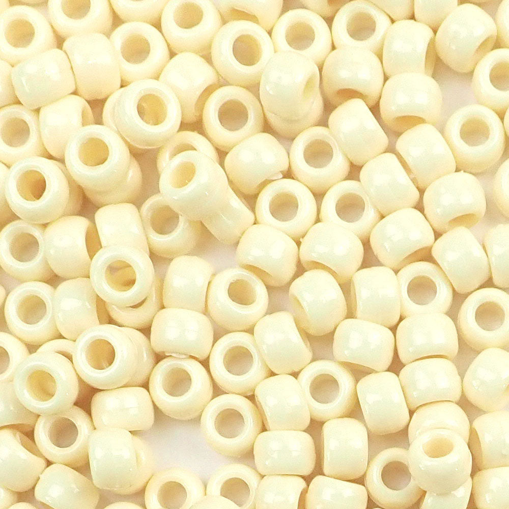 Ivory Plastic Pony Beads. Size 6 x 9 mm. Craft Beads. Bulk Pack.