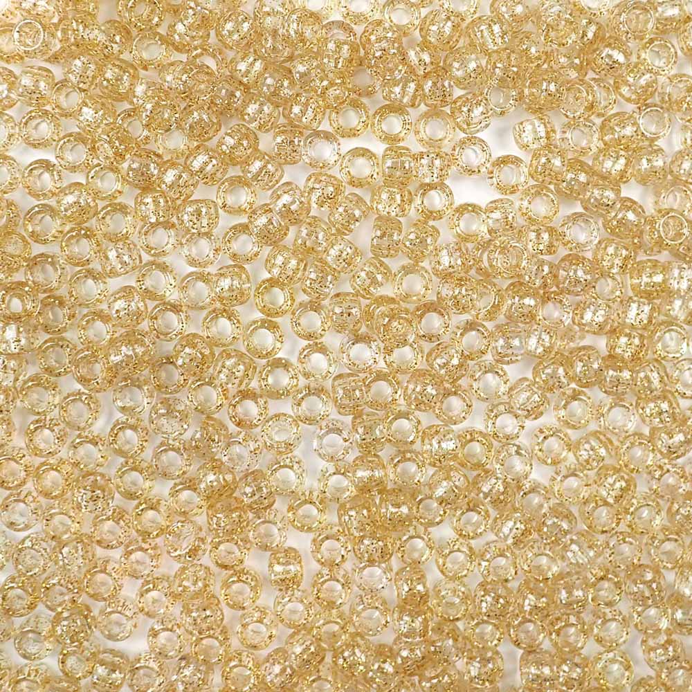 Gold Glitter Plastic Pony Beads, 6 x 9mm, 500 beads
