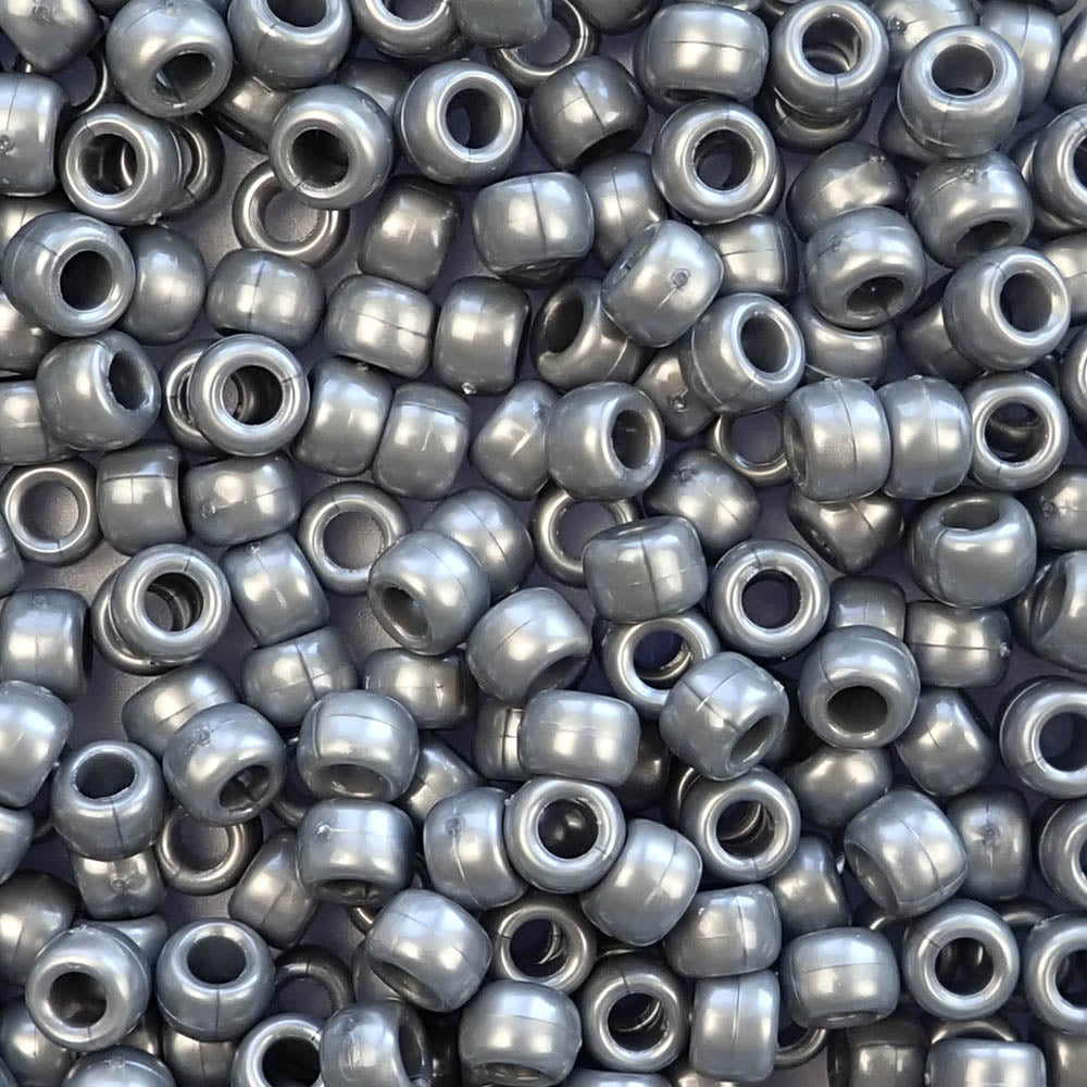 Gray Pearl Plastic Pony Beads. Size 6 x 9 mm. Craft Beads. Bulk Pack.