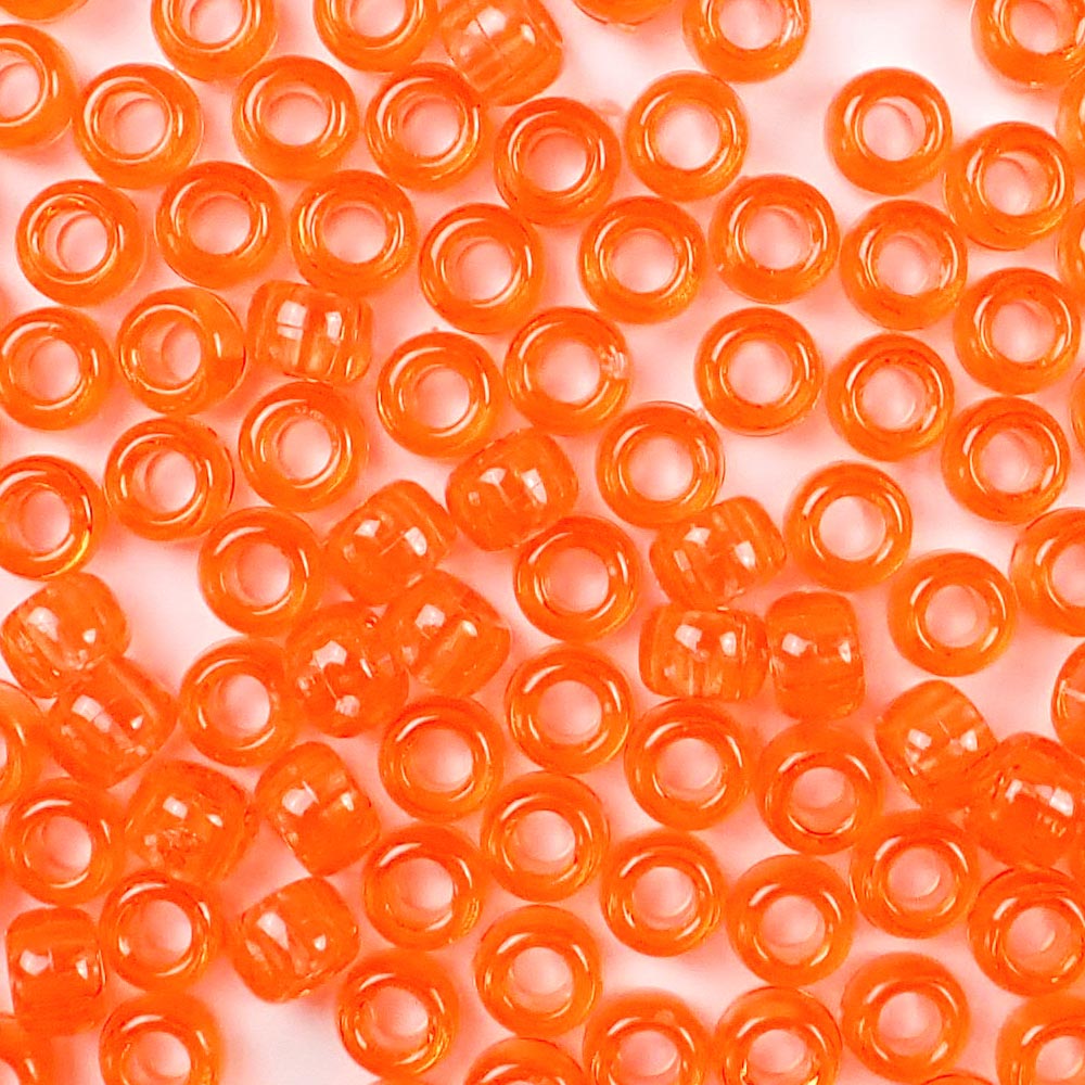 Dark Orange Transparent Plastic Pony Beads. Size 6 x 9 mm. Craft Beads. Bulk Pack.